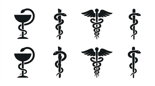 Medical symbols set featuring caduceus and rod of asclepius icons