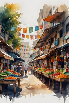 Colorful market stalls in bustling gully markets