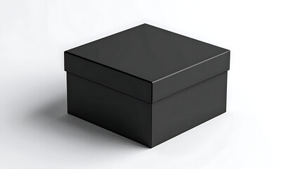 Naklejka premium A closed, dark square gift box with a lid, isolated on a light, clean surface, ready for product presentation or customization.