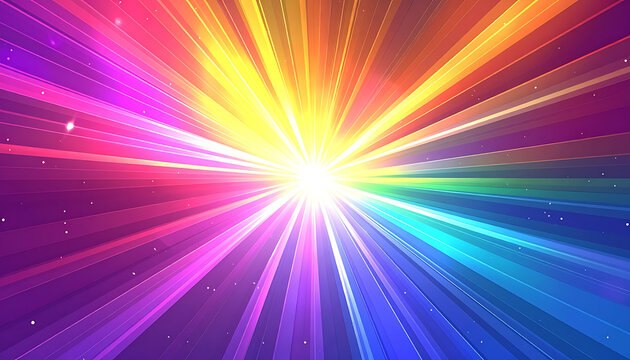 Abstract exploding rainbow light burst, energy, speed and motion, vibrant color spectrum, starburst effect, digital art