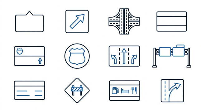 Collection of various road and traffic signs.