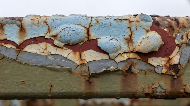 Macro of Peeling Multi-Layer Paint Stratigraphy on Corroded Cold War Radio Tower Steel Beam
