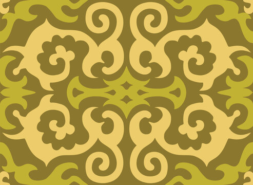 Chinese pattern with geometric drawing shapes and contrasting colors. Traditional architectural motif. Oriental damask for fabric and wallaper print. Vector seamless texture