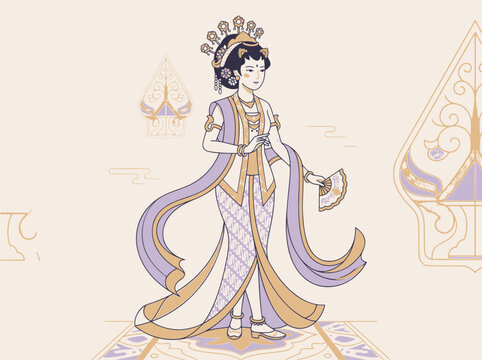 Minimalist Illustration of a Javanese Woman in Traditional Royal Attire