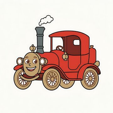 Cartoon fire truck with smiling dalmatian driver.