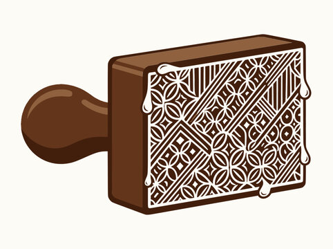 Traditional Indonesian batik stamp vector illustration with decorative patterned base