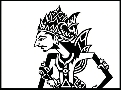 Black and white Wayang Kulit Javanese shadow puppet vector illustration