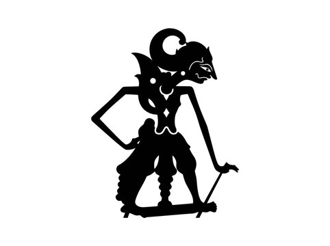 Javanese wayang kulit shadow puppet silhouette isolated on white background