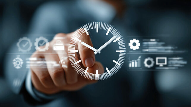 Time management strategy concept with digital tools for scheduling prioritization automation productivity optimization cost reduction and efficient workflow management in modern business