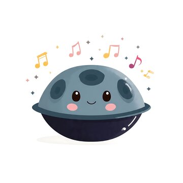 Cute cartoon smiley face with floating musical notes vector illustration.
