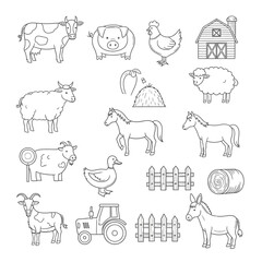 Fototapeta premium Farm animals and tractor illustrations.
