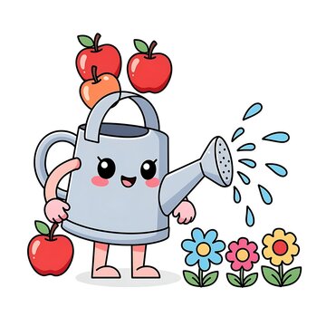 Cute cartoon pig with heart balloons and flowers in flat vector style.