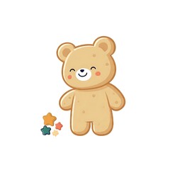 Fototapeta premium Cute cartoon bear holding colorful gift box illustration.
