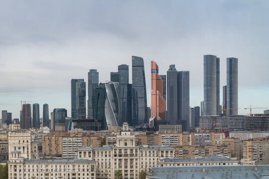 Moscow, Russia - April 21, 2026: The modern Moscow skyline with new architectural masterpieces of Moscow City against the backdrop of a classic cityscape.