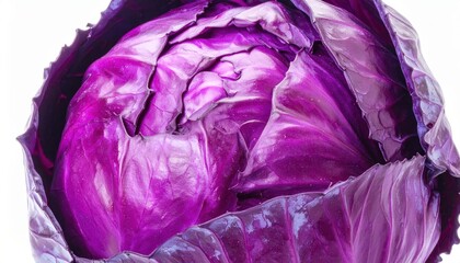 Obraz premium High-resolution image of a purple cabbage showcasing its vivid color and intricate texture, perfect for culinary and health-related projects.
