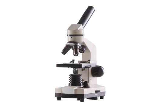 Microscope stands against clean, white background