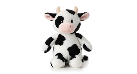 Naklejka premium Cute plush cow toy with black and white spots isolated on white background