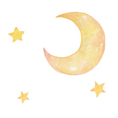 三日月と星の水彩イラスト © ume
