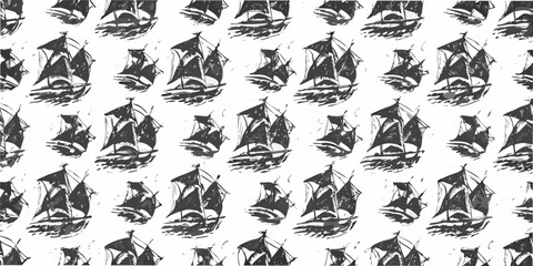 Sailing ship pattern a repeating monochrome nautical illustration © Nripen