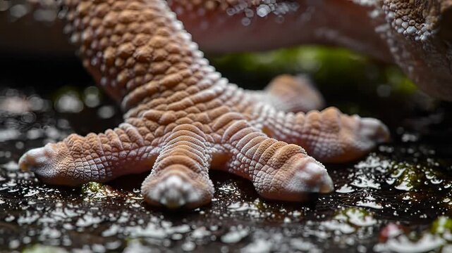 Closeup of a geckos foot showing its adhesive toe pads.