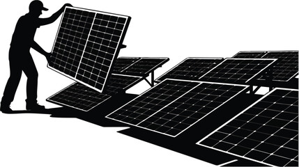 Renewable green energy concept with engineer working on solar farm system © MDSOJIB