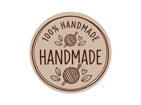 Minimalist handmade label icon, hand draw sticker emblem with line art style on beige background