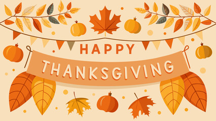 Happy thanksgiving banner with autumn leaves and pumpkins © ruposhi