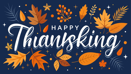 Happy thanksgiving greeting with autumn leaves and text © ruposhi