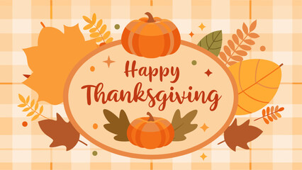 Happy thanksgiving card with pumpkins and autumn leaves © ruposhi