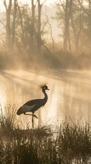 Obraz premium Graceful Crane in Misty Wildlife Landscape