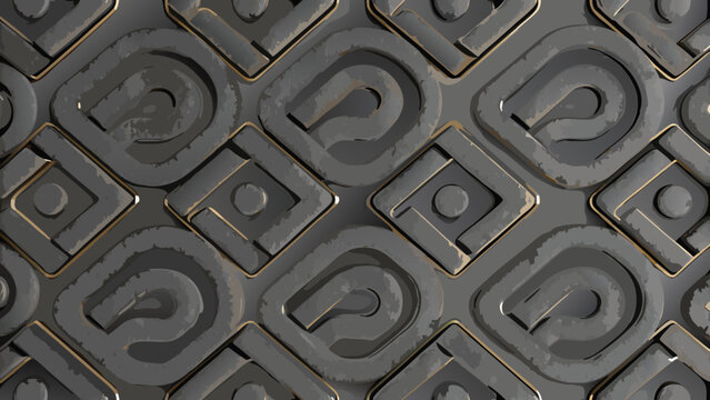 Interlocking question mark shapes form a repeating geometric pattern in a dark gray color scheme tile tiling monochrome texture background abstract