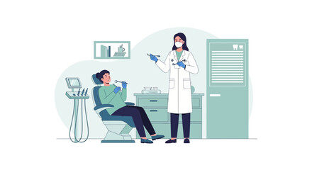 Fototapeta premium Dentist examining patient in dental chair with equipment in clinic