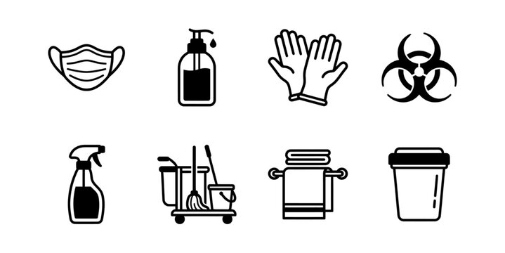 Cleaning and Hygiene Safety Icons Set