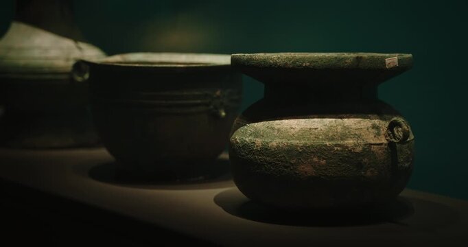 Chengdu, Sichuan, China. Bronze Kettle. Ancient Bronze Kitchen Utensils. Chinese