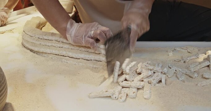 Chengdu, Sichuan, China. Slicing Sweets From Crunchy Kudzu Root. Asian Street Food.