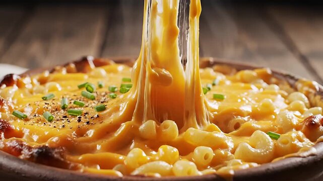 Delicious Baked Macaroni and Cheese with Gooey Melted Cheese Pull.