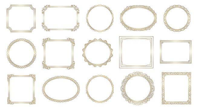 Set of decorative frames in gold and warm hues