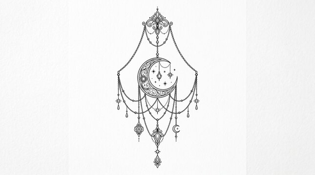 Minimalist ornamental chain tattoo design on white background elegant line art illustration