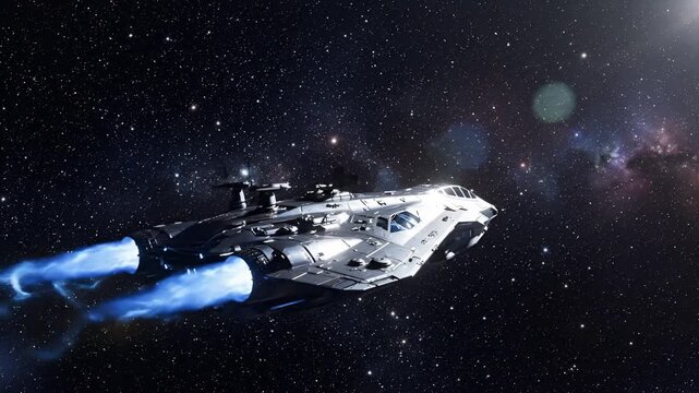 Futuristic Spaceship Navigating Through Starry Cosmos.