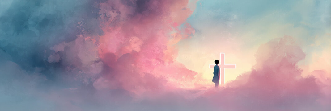 Christian child praying at sunrise, expressing hope and faith through worship, peaceful prayer moment with soft light.