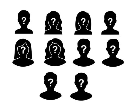 Anonymous avatar profile silhouettes vector set, missing person placeholder icons
