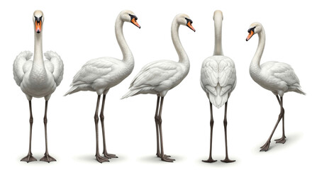 Obraz premium Swan demonstrates diverse anatomical orientations in a comprehensive collection of isolated bird figures.