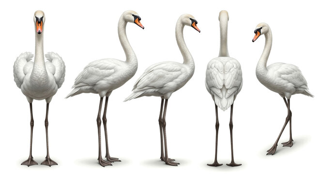 Swan demonstrates diverse anatomical orientations in a comprehensive collection of isolated bird figures.