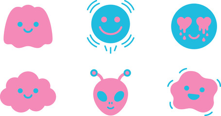 Fototapeta premium Cute Kawaii Pastel Character Icons Set Pink and Blue Emoji Collection for Social Media