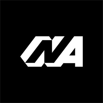 Modern, blocky monogram where angular black structures seamlessly merge the letters N and A.