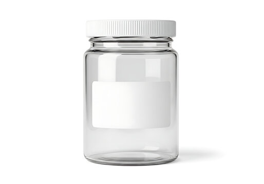 Empty clear glass jar with white lid