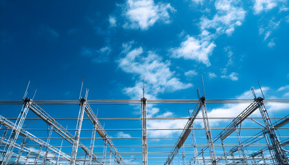 Fototapeta premium A metal structure stands under a bright blue sky, ideal for outdoor or architecture uses