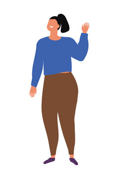 woman with pants waving hand smile