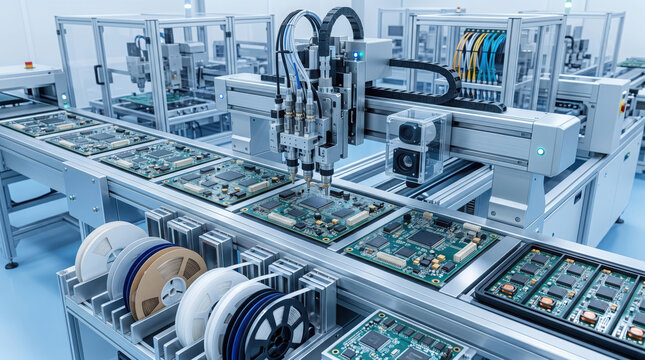 Automated electronic manufacturing line with robotic pick and place machines generated using ai