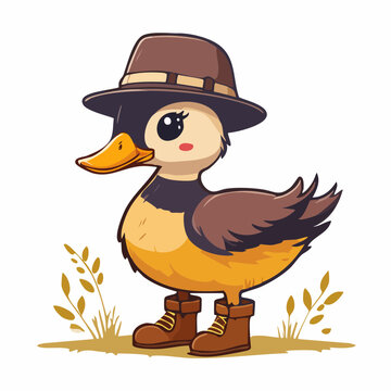 Cute cartoon duck wearing a hat and boots